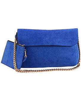 Celine Classic Flap Evening Clutch Bag Sapphire Blue Suede Leather