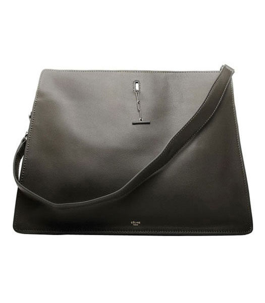 Celine Dark Green Imported Leather Large Shoulder Bag