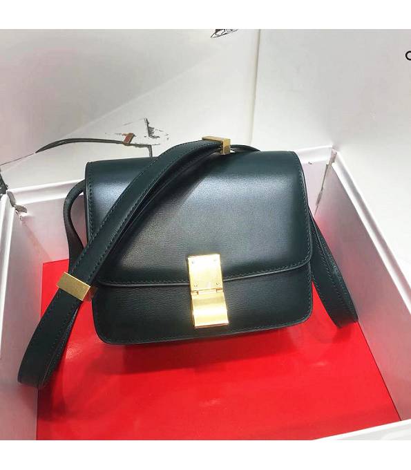 Celine Dark Green Original Plain Veins Leather Small Classic Box Bag