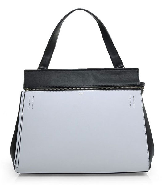 Celine Edge Tote Bag In White/Black Original Leather