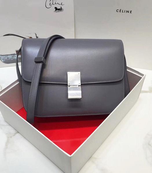 Celine Grey Original Plain Veins Real Leather Medium Classic Box Bag Silver Metal