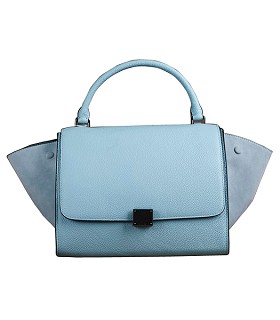 Celine Iridescent Emperor Blue Litchi Pattern Leather Stamped Trapeze Bag