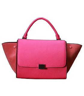 Celine Iridescent Pink Litchi Pattern Leather Stamped Trapeze Bag
