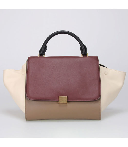 Celine Jujube Imported Leather with Khaki&Offwhite Sqauare Bag