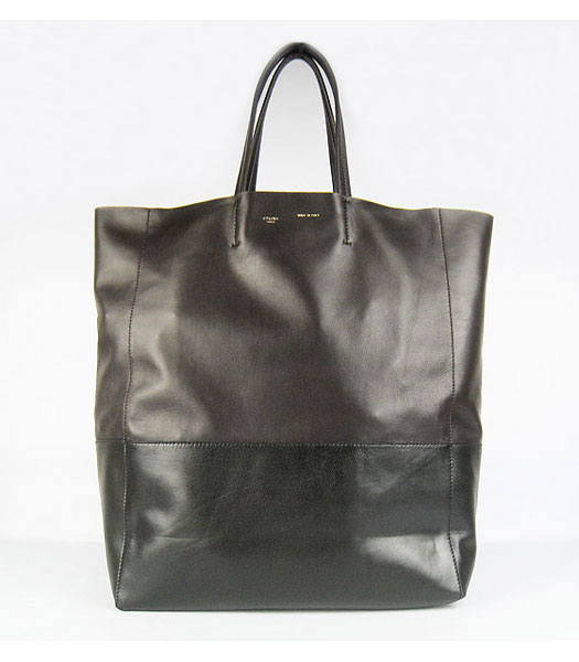 Celine Lambskin Tote Bag Coffee with Black Leather
