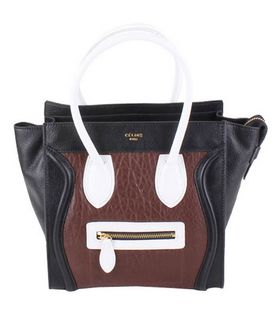Celine Mini 26cm Small Tote Bag Coffee Elephane Veins Leather With Black Calfskin