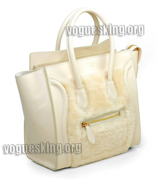 Celine Mini 26cm Small Tote Bag Offwhite Wool Imported Leather With Offwhite Leather-1