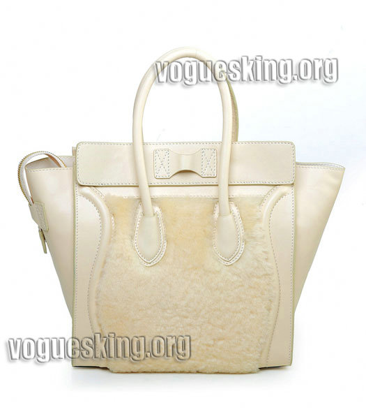Celine Mini 26cm Small Tote Bag Offwhite Wool Imported Leather With Offwhite Leather-2