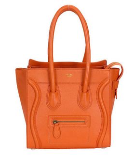 Celine Mini 26cm Small Tote Bag Orange Litchi Pattern Calfskin