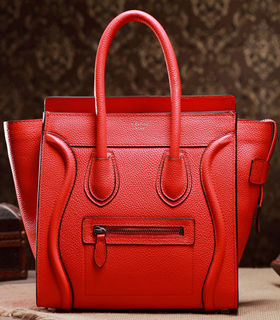Celine Mini 26cm Small Tote Bag Orange Red Litchi Pattern Leather