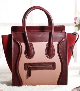 Celine Mini 26cm Small Tote Bag Pink/Wine Red Leather With Dark Red Suede