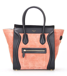 Celine Mini 30cm Apricot Suede With Black Leather Tote Bag