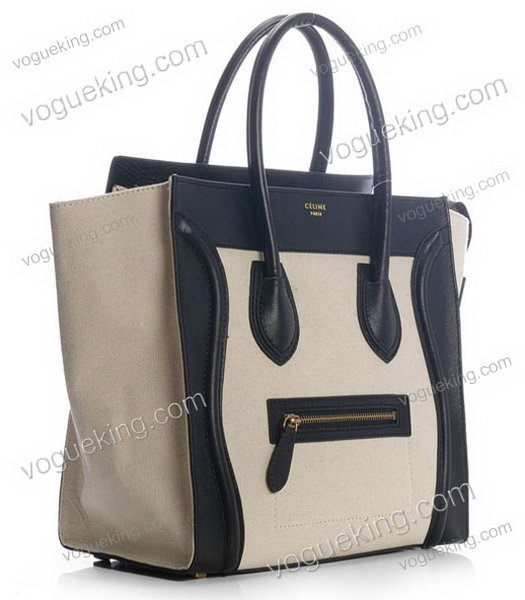 Celine Mini 30cm Black Calfskin Medium Tote Bag With White Linen-1