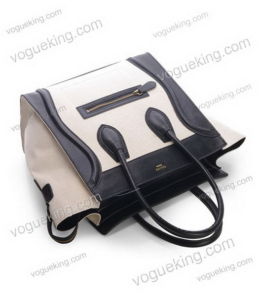 Celine Mini 30cm Black Calfskin Medium Tote Bag With White Linen-2
