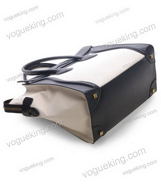 Celine Mini 30cm Black Calfskin Medium Tote Bag With White Linen-3