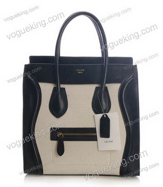 Celine Mini 30cm Black Calfskin Medium Tote Bag With White Linen-4