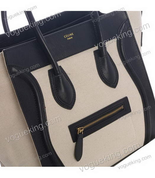 Celine Mini 30cm Black Calfskin Medium Tote Bag With White Linen-5