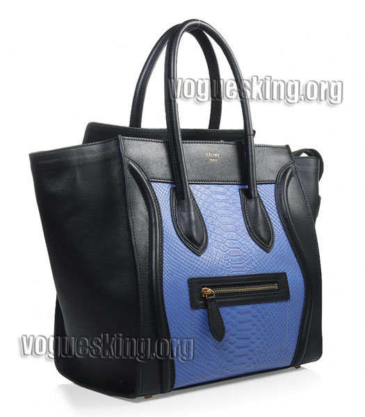Celine Mini 30cm Blue Snake Veins With Black Original Leather Tote Bag-1