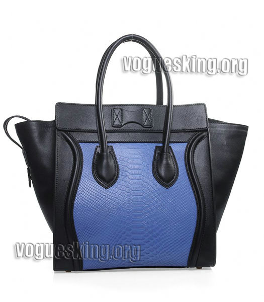 Celine Mini 30cm Blue Snake Veins With Black Original Leather Tote Bag-2