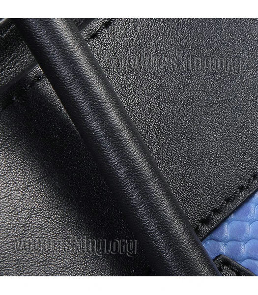 Celine Mini 30cm Blue Snake Veins With Black Original Leather Tote Bag-4