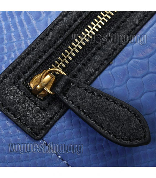Celine Mini 30cm Blue Snake Veins With Black Original Leather Tote Bag-5
