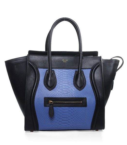 Celine Mini 30cm Blue Snake Veins With Black Original Leather Tote Bag