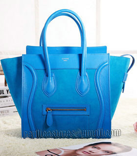 Celine Mini 30cm Color Blue Original/Suede Leather Tote Bag-1