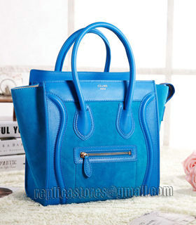 Celine Mini 30cm Color Blue Original/Suede Leather Tote Bag-2