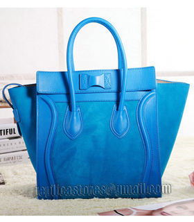 Celine Mini 30cm Color Blue Original/Suede Leather Tote Bag-3