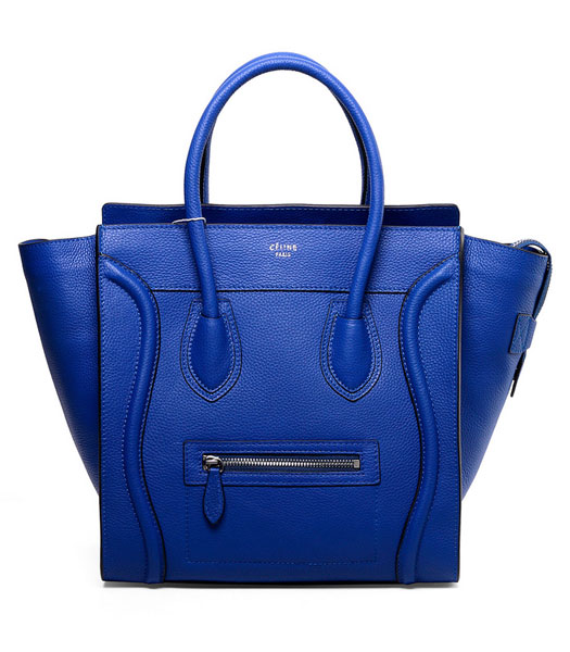 Celine Mini 30cm Dark Blue Litchi Pattern Imported Leather Medium Tote Bag