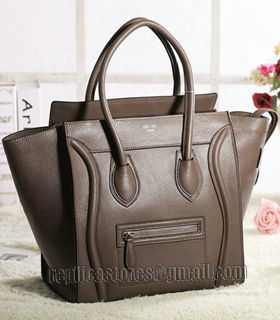Celine Mini 30cm Dark Khaki Litchi Pattern Leather Tote Bag-1