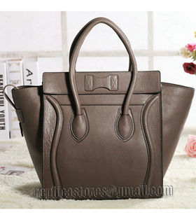 Celine Mini 30cm Dark Khaki Litchi Pattern Leather Tote Bag-2