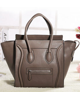 Celine Mini 30cm Dark Khaki Litchi Pattern Leather Tote Bag