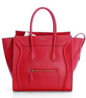 Celine Mini 30cm Dark Red Imported Leather Medium Tote Bag