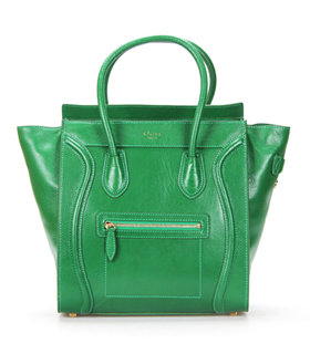 Celine Mini 30cm Green Oil Wax Leather Tote Bag
