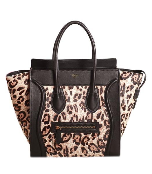Celine Mini 30cm Leopard Pattern With Black Leather Tote Bag