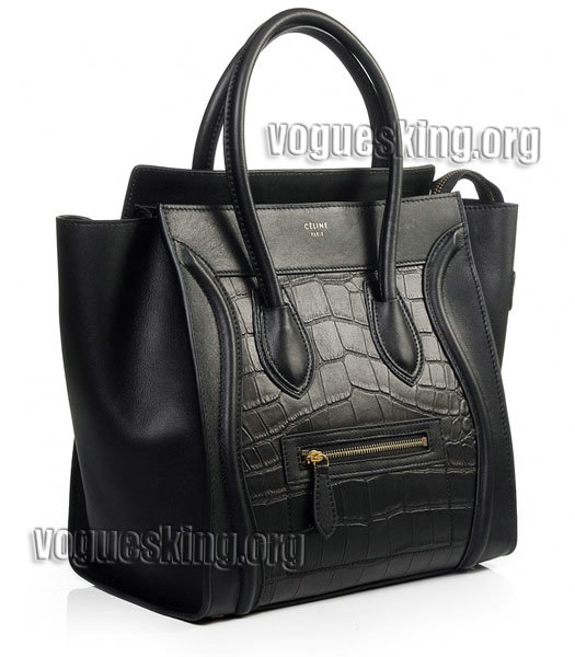 Celine Mini 30cm Medium Tote Bag Black Croc Veins With Imported Leather-1