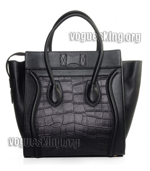 Celine Mini 30cm Medium Tote Bag Black Croc Veins With Imported Leather-2