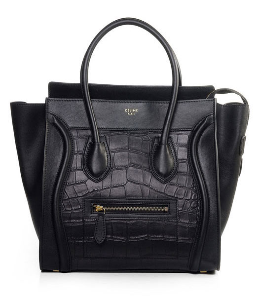 Celine Mini 30cm Medium Tote Bag Black Croc Veins With Imported Leather