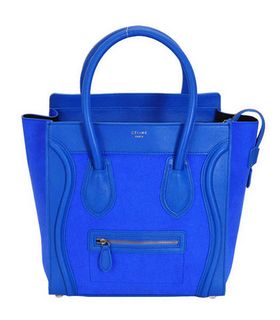Celine Mini 30cm Medium Tote Bag Blue Ferrari With Suede Leather
