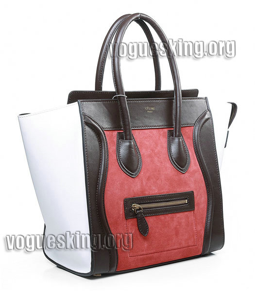 Celine Mini 30cm Medium Tote Bag Dark RedCoffeeWhite Imported Leather-1