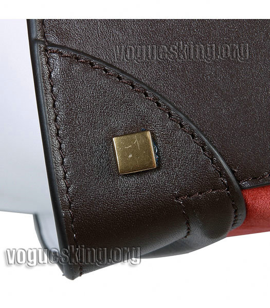 Celine Mini 30cm Medium Tote Bag Dark RedCoffeeWhite Imported Leather-4