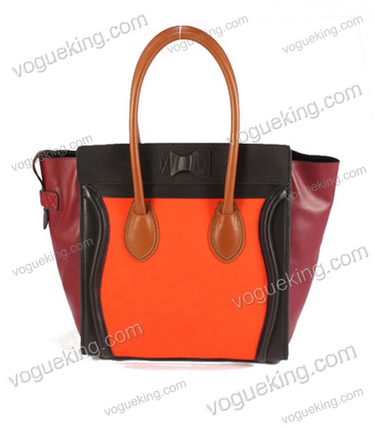 Celine Mini 30cm Medium Tote Bag Orange Fabric With Black Calfskin Coffee Handdle-4