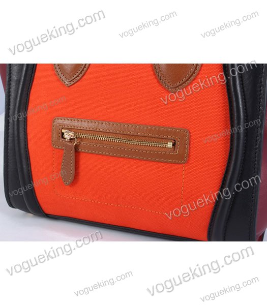 Celine Mini 30cm Medium Tote Bag Orange Fabric With Black Calfskin Coffee Handdle-5