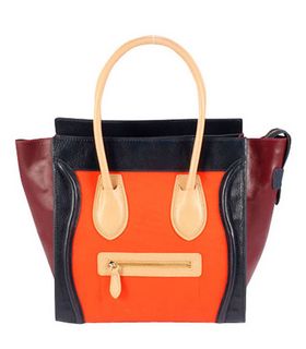 Celine Mini 30cm Medium Tote Bag Orange Fabric With Black Calfskin Offwhite Handdle
