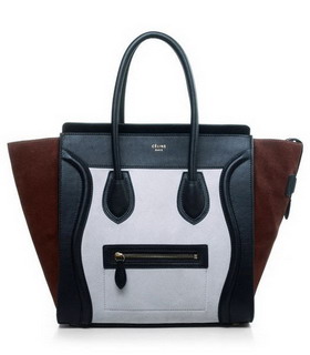 Celine Mini 30cm Medium Tote Bag White Suede With Black Imported Leather