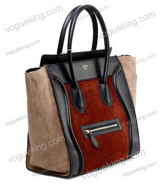 Celine Mini 30cm Medium Tote Bag Wine Red Suede Leather With Black Imported Leather-1