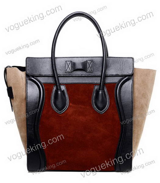 Celine Mini 30cm Medium Tote Bag Wine Red Suede Leather With Black Imported Leather-2