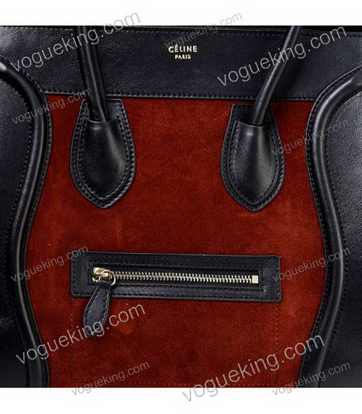 Celine Mini 30cm Medium Tote Bag Wine Red Suede Leather With Black Imported Leather-5