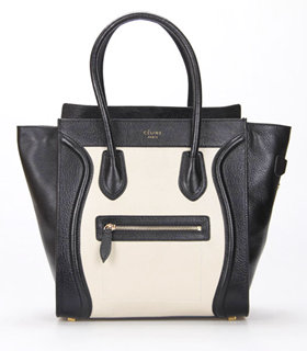 Celine Mini 30cm Offwhite Oil Wax With Black Leather Tote Bag